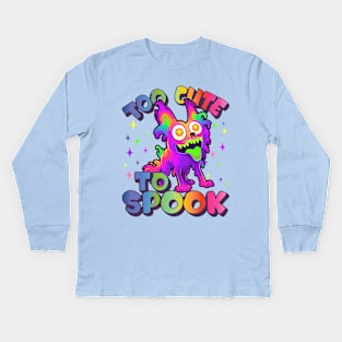 Too Cute To Spook Rainbow Wolf Ghost Funny Joke Kids Long Sleeve T-Shirt